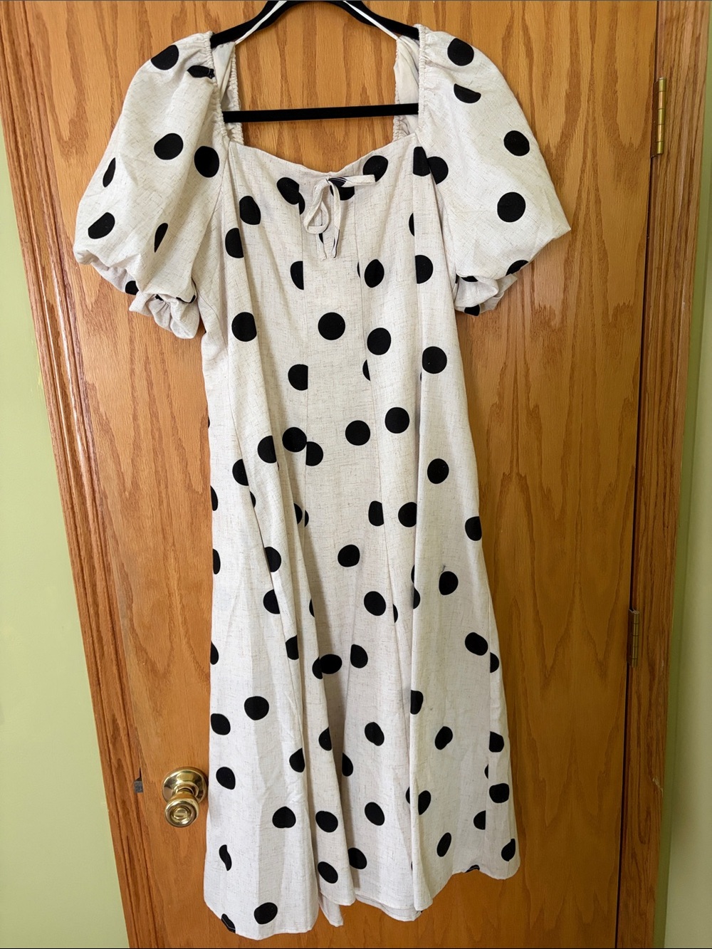 AUREUM Black Polka Dot Puff Sleeve Dress on Cream